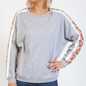 Embroidered Sleeve Lightweight Sweatshirt
